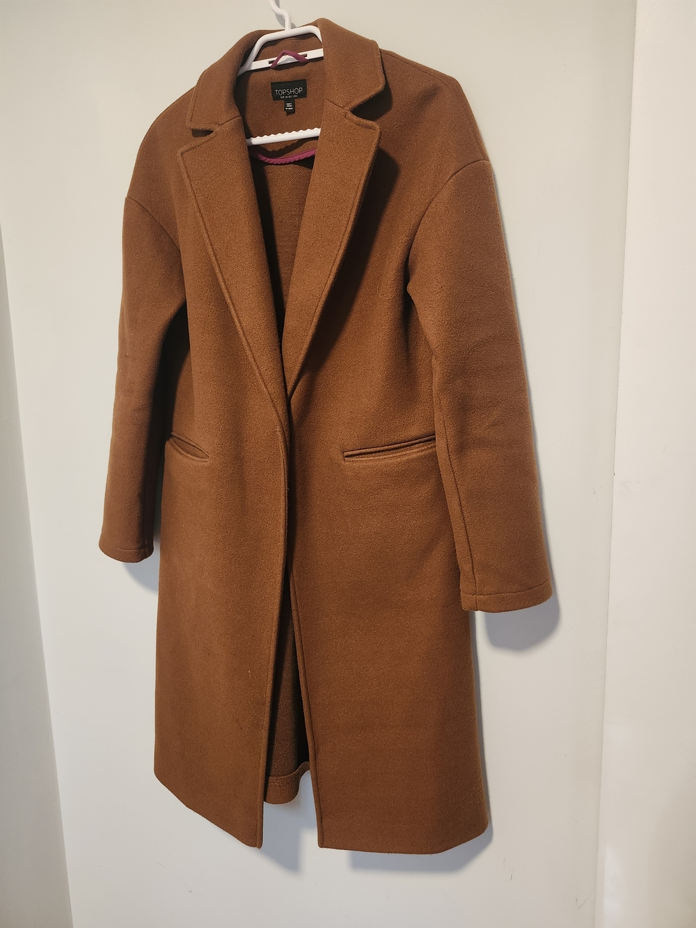 Topshop Women's Long Camel Wool-Blend Coat | Size 2 | Pockets